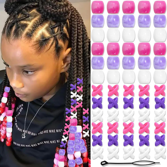 60PCS Hair Beads for Braids Mixed Color Acrylic Loc Bead 2 Style Dreadlock Accessories Cute Hair Braid Decoration for Kids Girls