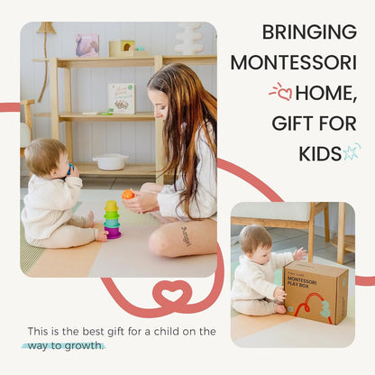 Tiny Land Montessori Baby Toy Set 0-3 Months Newborn Development Sensory Play Kit - 5-in-1 Mirror, Black & White Card Set, Rolling Bell, Play Mat, and Bed Wrap