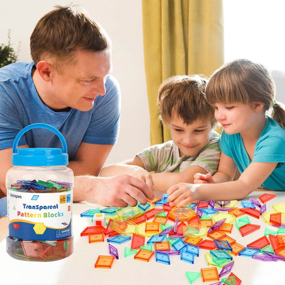 140 Pcs Translucent Pattern Blocks for Light Table, 6 Colors & Shapes Educational Light Table Manipulatives and Accessories