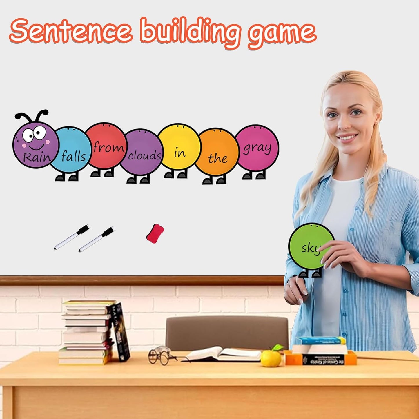 Caterpillar Shaped Card Sight Words Flash Cards Kindergarten Alphabet Learning Blank Card Spelling Games Preschool Learning Activities (8 Pcs Cards)
