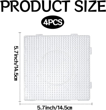 Vytung 4pcs 5mm Fuse Beads Boards Set,130 Patterns,Tweezers and Ironing Paper Large Clear Plastic Pegboards Template Beads Boards for Craft Beads