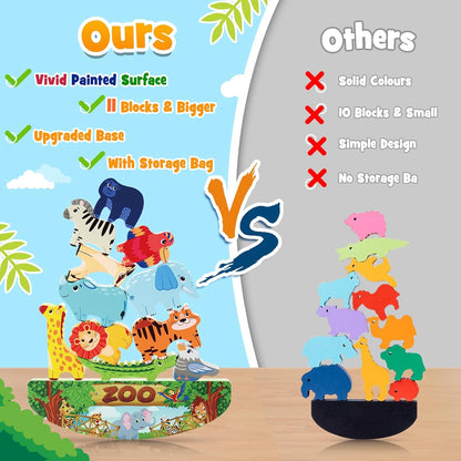 IPOURUP Dinosaur Toys for Kids 3-8 Kid Wooden Stacking Blocks Montessori Toy for 3 4 5 6 7 8 Year Old Boys Girls Christmas Birthday Gifts Toddler Balance Game Ages 3-5 Toys for Boy Girl Age 5-7