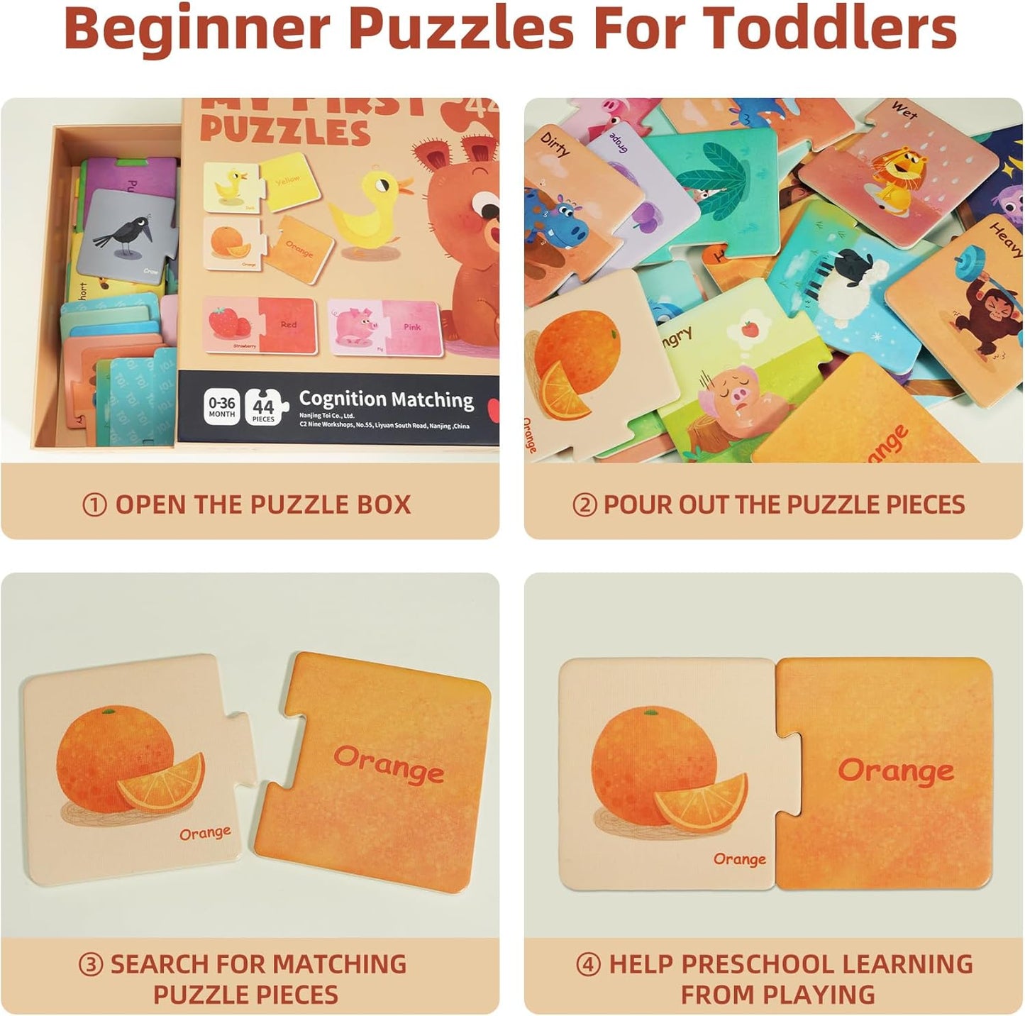 Toi 6 Packs Large Piece Toddler Jigsaw Puzzles for Kids Aged 2.5+, Animal Shaped Floor Puzzles for Beginner, Preschool Learning Game for Boys Girls, Traffic