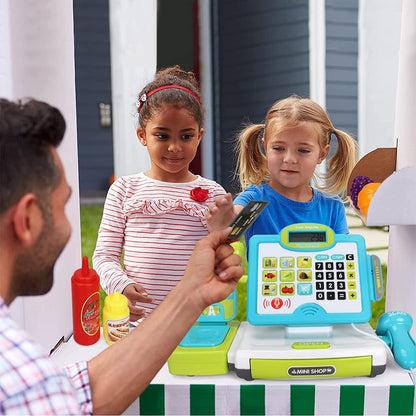 FS Pretend Play Cash Register Toy with True Barcode Scanner & Calculator, Microphone, Play Food, Supermarket Cashier, Great Pre-School Gift Cash Register for Kids Boys & Girls, Ages 3 4 5 6 8