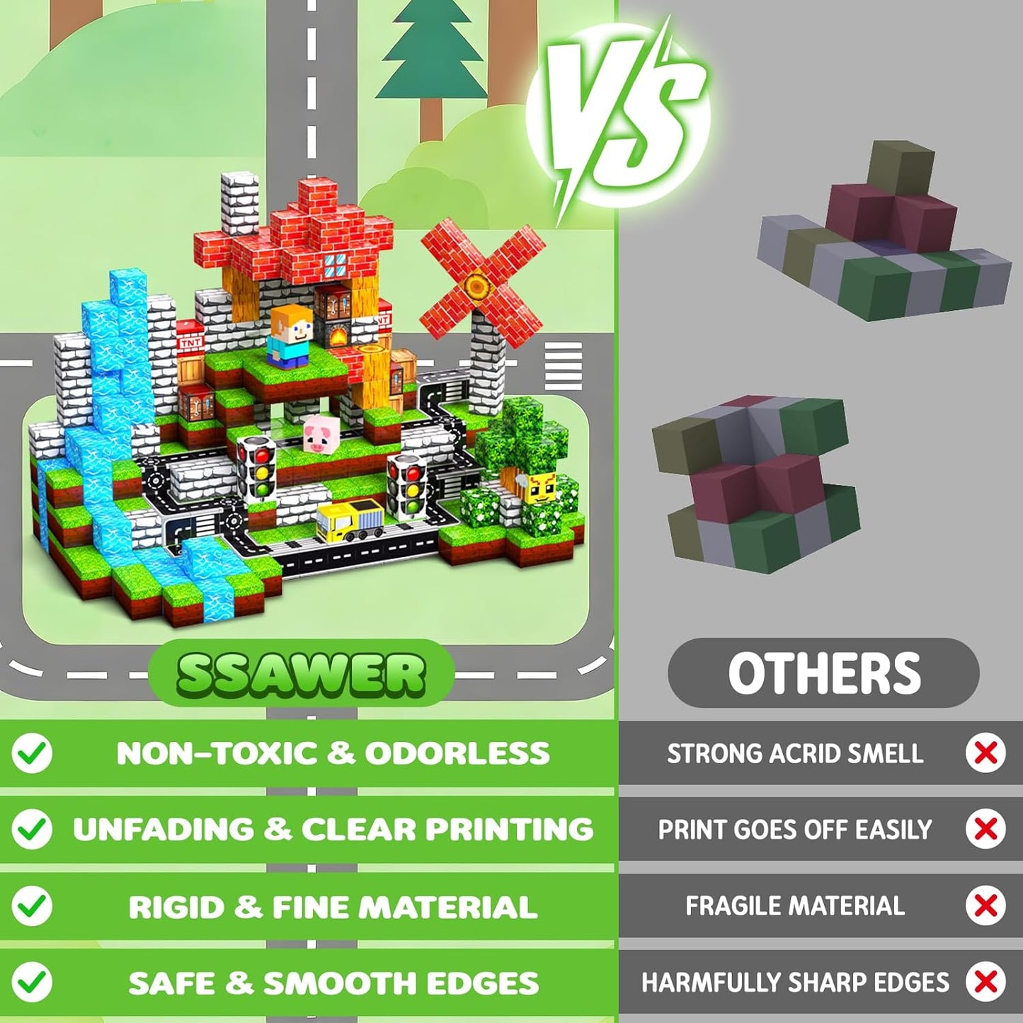 Magnetic Blocks Toys for Kids, 100 PCS Building Blocks Cubes, Stacking Magnetic Tiles Toys for Kids Toddlers Boys Girls Ages 3 4 5 6 7 8-12 Birthday Gifts Party Supplies (Underworld)
