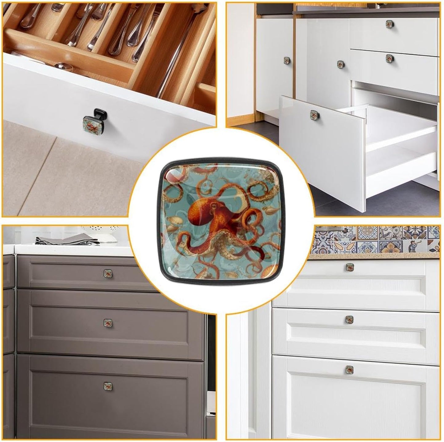 4 Pack Cabinet Knobs Drawer Pulls, 30mm Round ABS Glass Drawer Hardware Growing Butterfly Cabinet Handles with Screws for Dressers Kitchens Cupboard