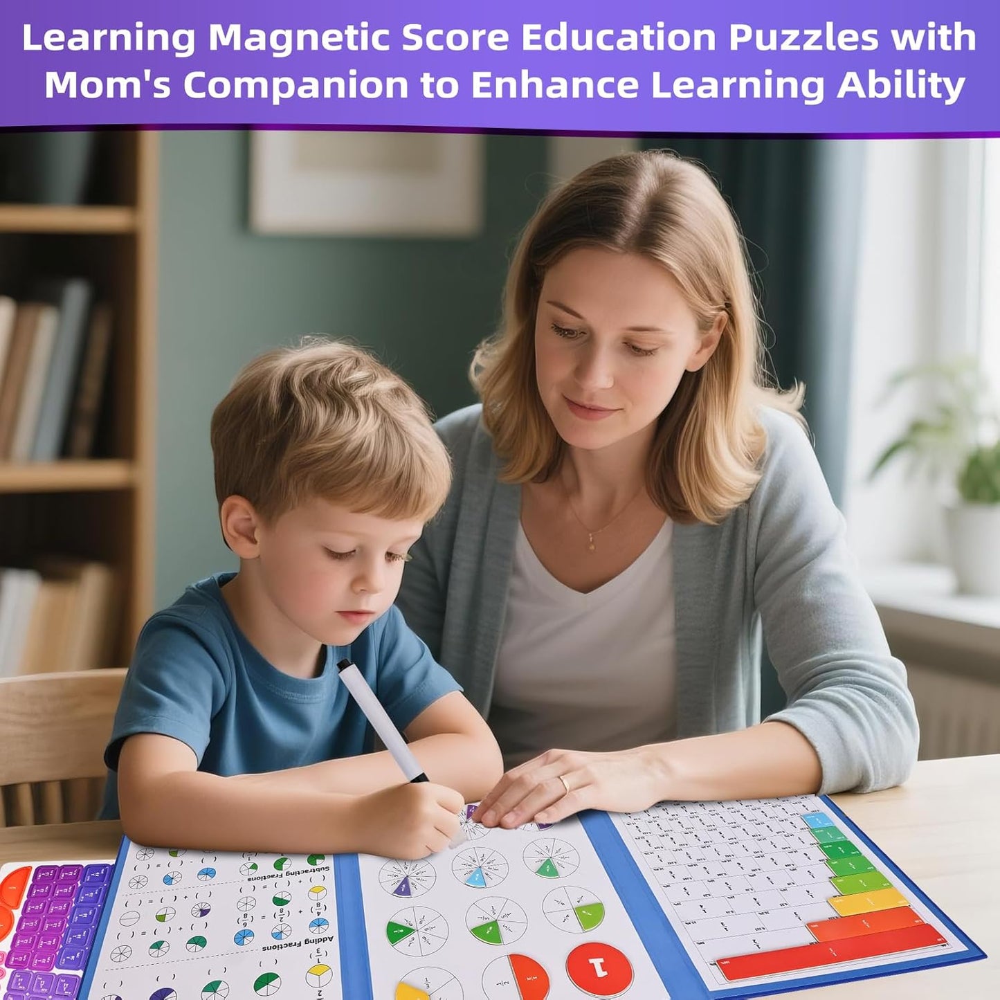 Magnetic Fraction Educational Puzzle,Magnetic Fraction Tiles & Fraction Circles,Montessori Fraction Manipulatives Learning Games for Kids,Fraction Manipulatives for Elementary School (Zebra)