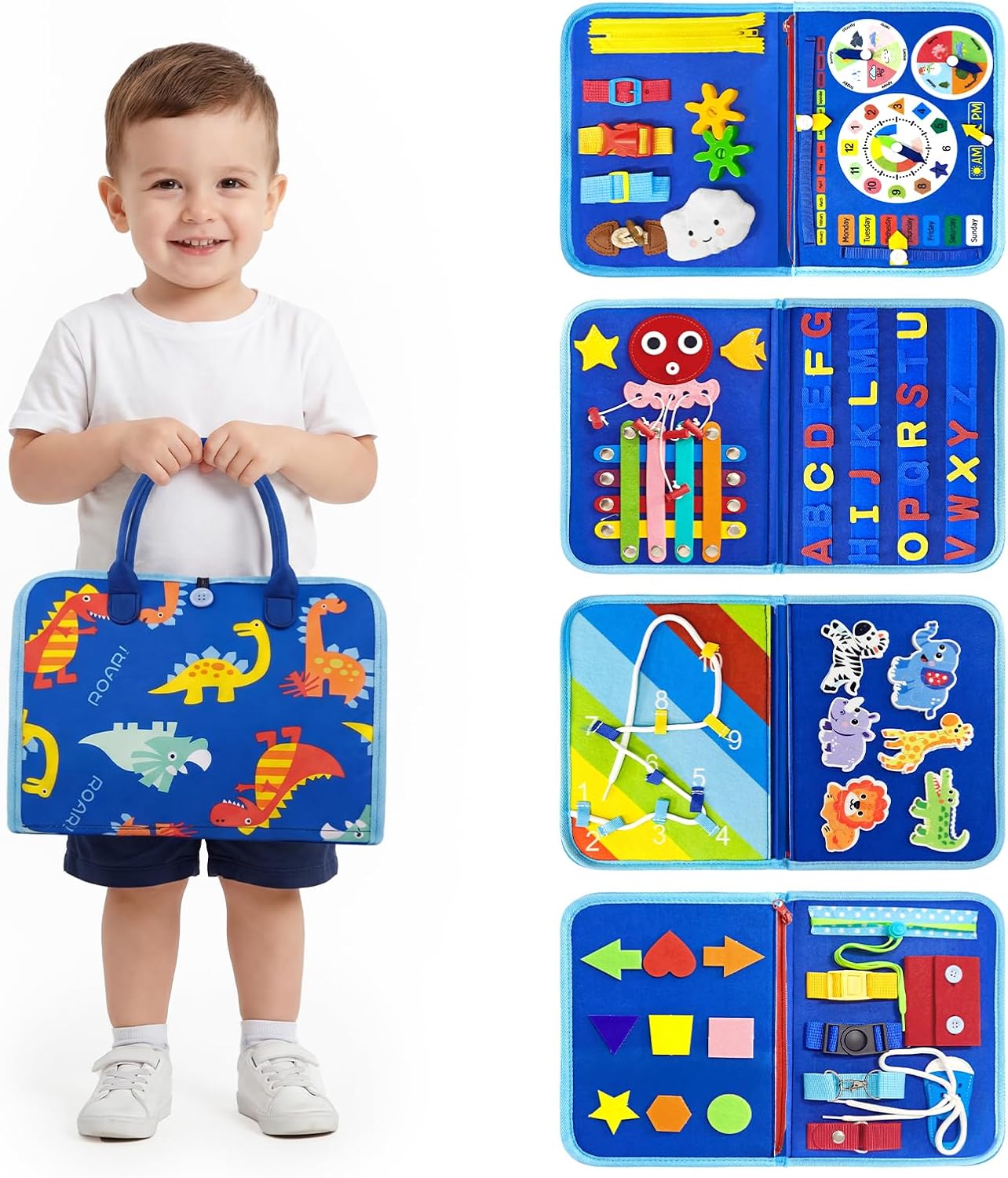 Busy Board Montessori Toys for Toddlers 1-3, 2-4, Boys Birthday Gift, Educational Activity Busy Books Sensory Learning Toys, Travel Toys for Airplane Car