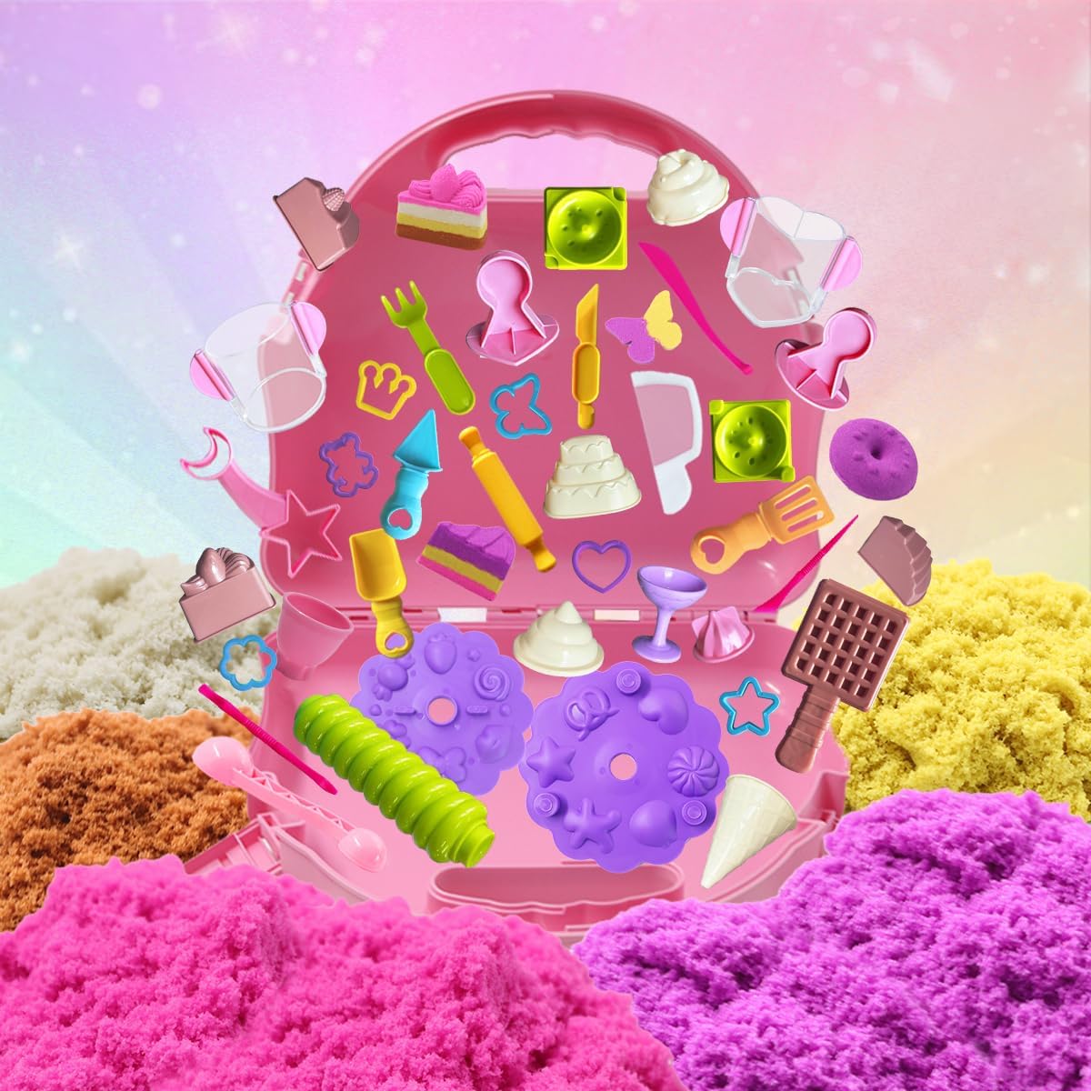 Unicorn Sensory Bin Sand Kit - 155 Pcs with 2.2lbs Sand, 9 Castle & 8 Unicorn Molds, 12 Tools, Tactile Sensory Fillers for Girls Age 4-9 Gifts