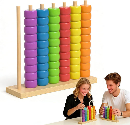 Color Pile up Challenge,Wooden Color Matching Stacking Puzzle for 2 Players.Fast-paced Pattern Ring Stack Game for Adults,a Competitive Tabletop Brain Teaser Perfect for Family Game Night. (1pc)
