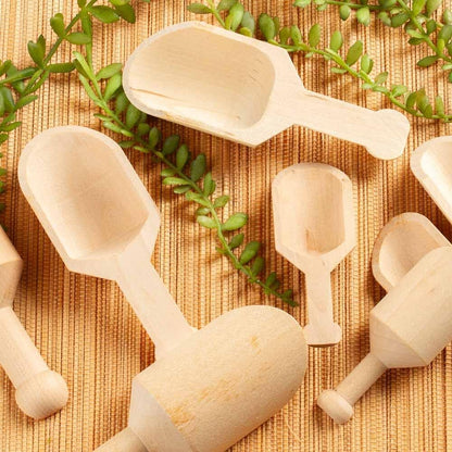 Unfinished Wood Spoon Scoops Set of 6 by Factory Direct Craft for Bath Salts, Sugar Scrubs, Spices or Educational Sensory Bins - 4-1/8 Inches Long