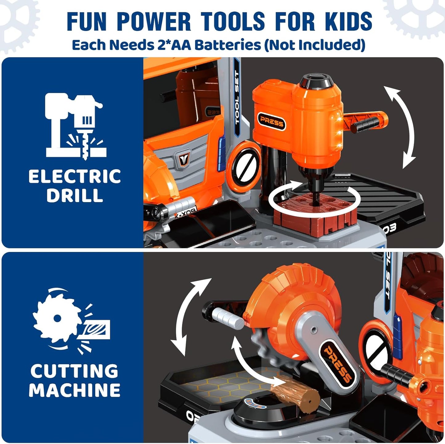 Kids Tool Bench with Electric Drill and Chair, Christmas Birthday Gift for Boys Girls Age 3,4,5+ Fun Play Kids Workbench, Transformable Toddler Tool Box Set, Construction Tool Toys for Toddler 3-5