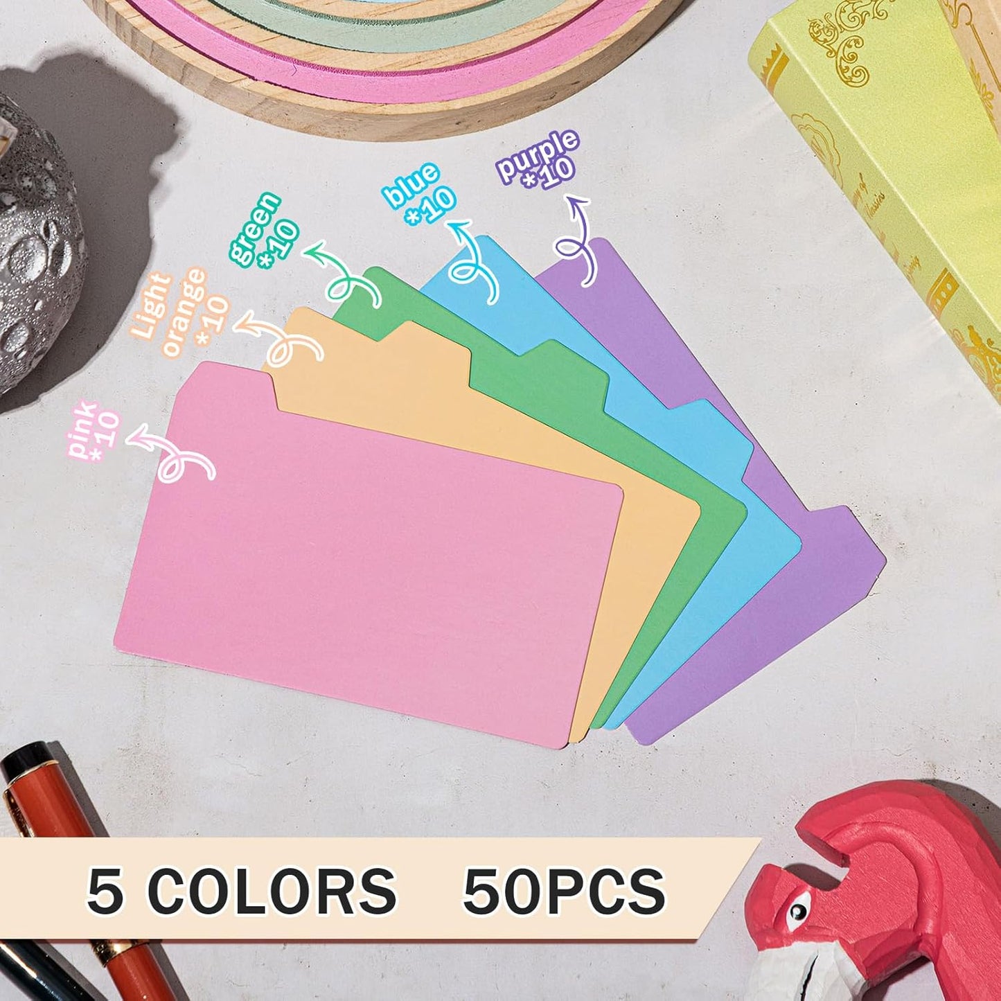 Harloon 50 Pack 3 x 5 Inch Index Card Dividers with 2 Number Alphabet Sticker with Tab, Dry Erase Index Card Guide Set, Photo Recipe Divider for Office Business Back to School Supplies, Candy Color