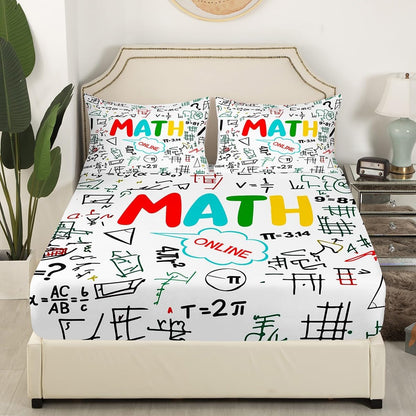 Erosebridal Chemistry Lab Fitted Sheet Twin Size Chemical Equation Bed Sheets for Boys Girls Chemical Elements Science Theme Bed Set Teens Kids Science Students Bedding Set School Dorm Room Decor