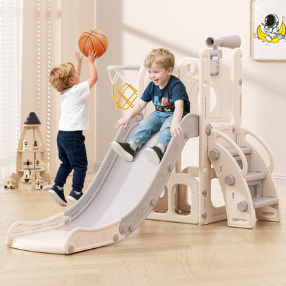 Babytronic Toddler Slide, 6 in 1 Kids Indoor Slide for Toddlers 1-3, Baby Indoor and Outdoor Climber Playset, Kids Slide with Basketball Hoop and Telescope, Toddler Outdoor Playground (Blue&Yellow)