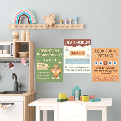 Funrous 14 Pcs Boho Mathematics Strategy Posters Educational Math Posters Counting Addition and Subtraction Math Manipulatives Bulletin Board Wall Decorations Supplies
