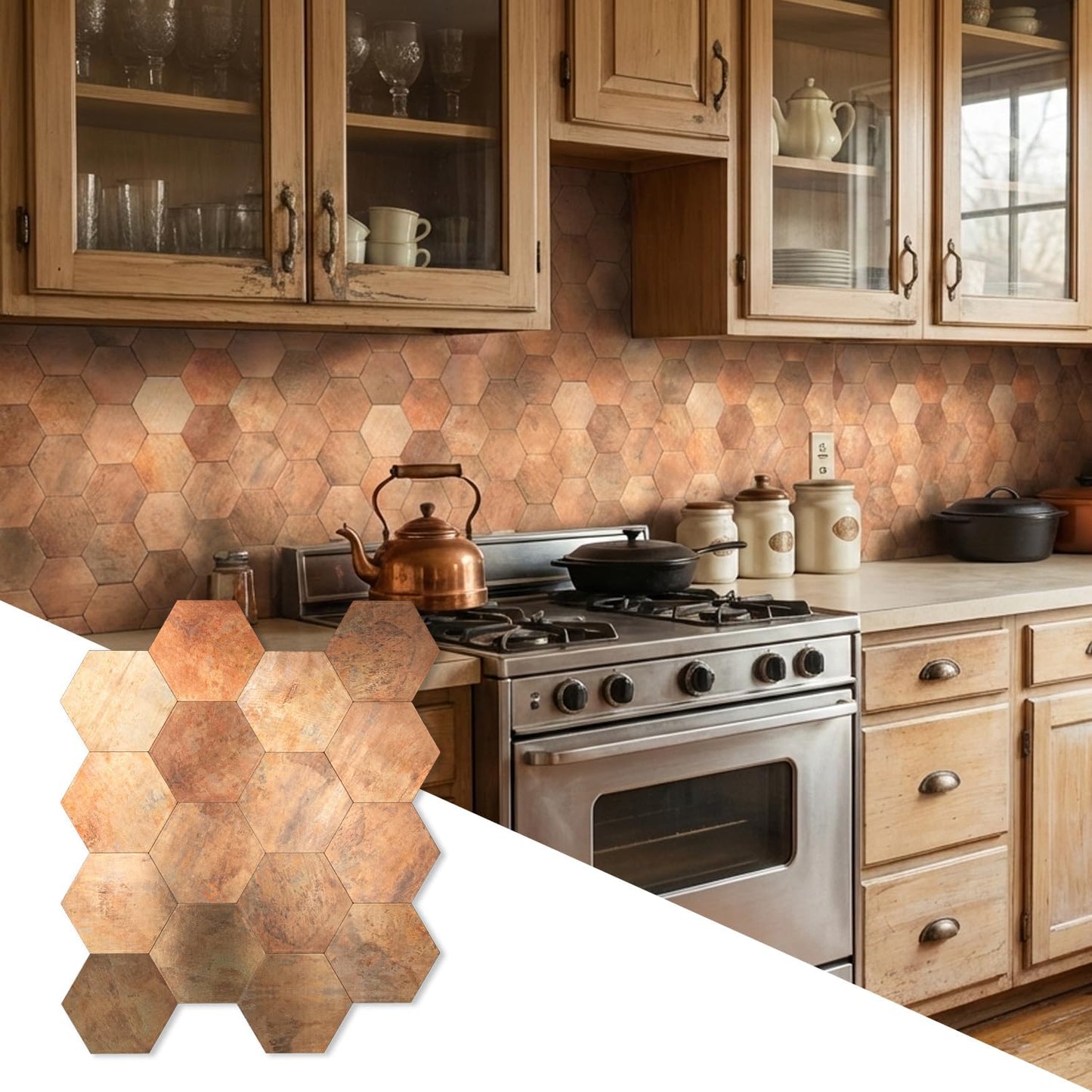 Yipscazo 10 Sheet Hexagon Peel and Stick Backsplash,Self Adhesive Luxury Faux Marble Tile, Asenka Beige Wall Tile for Kitchen, Stick on Backsplash Tiles for Bathroom,RV,Laundry