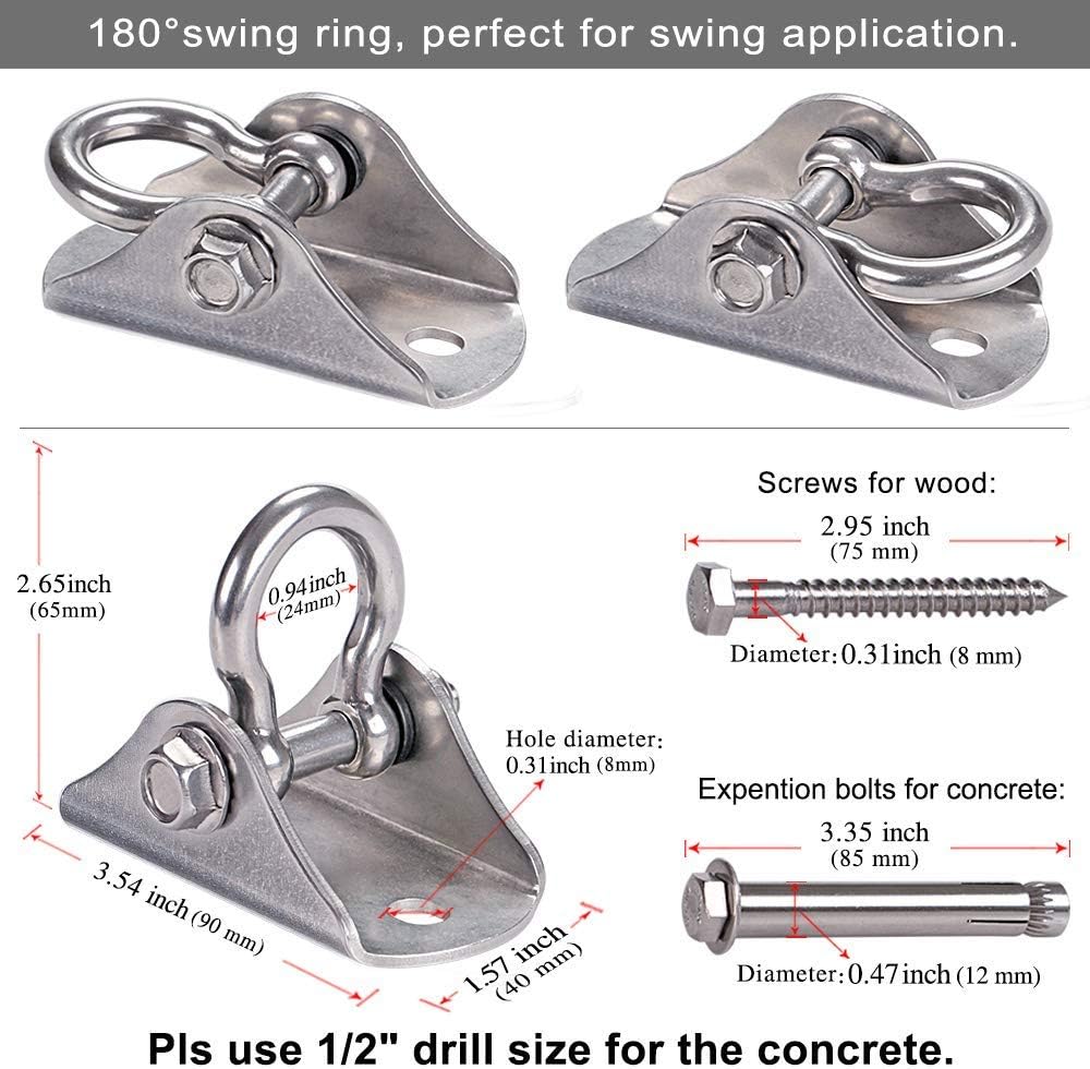SELEWARE Anti-Squeaking Swing Hanger Stainless Steel Swing Set Hook Ceiling Mount Bracket for Hammock Chair Toddler Swing Yoga Swing Punching Bag 2 Packs