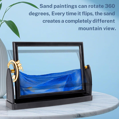 BOLGRLONG Moving Sand Art Liquid Motion 3D Dynamic Mountains Sandscape Painting, Square Glass Sands Painting with Easy-Flip Stand, Sensory Relaxing Decor for Home and Office (9") (Black)