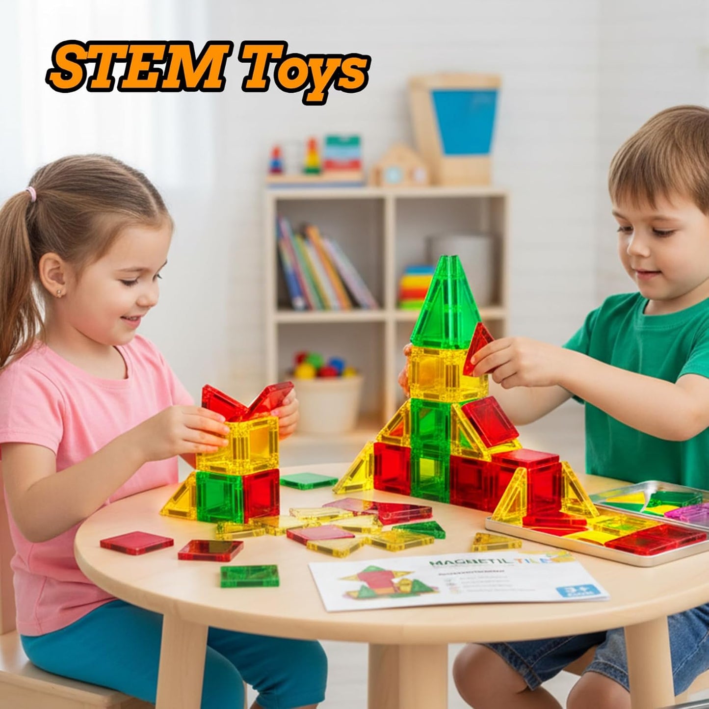 SKTMYY Mini Magnetic Tiles,Travel Magnetic Tiles with Iron Box,Car Airplane Travel Essentials for Kids Ages 3+,Creative STEM Magnet Toys Birthday Gift for Boys & Girls