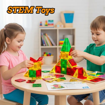 SKTMYY Mini Magnetic Tiles,Travel Magnetic Tiles with Iron Box,Car Airplane Travel Essentials for Kids Ages 3+,Creative STEM Magnet Toys Birthday Gift for Boys & Girls