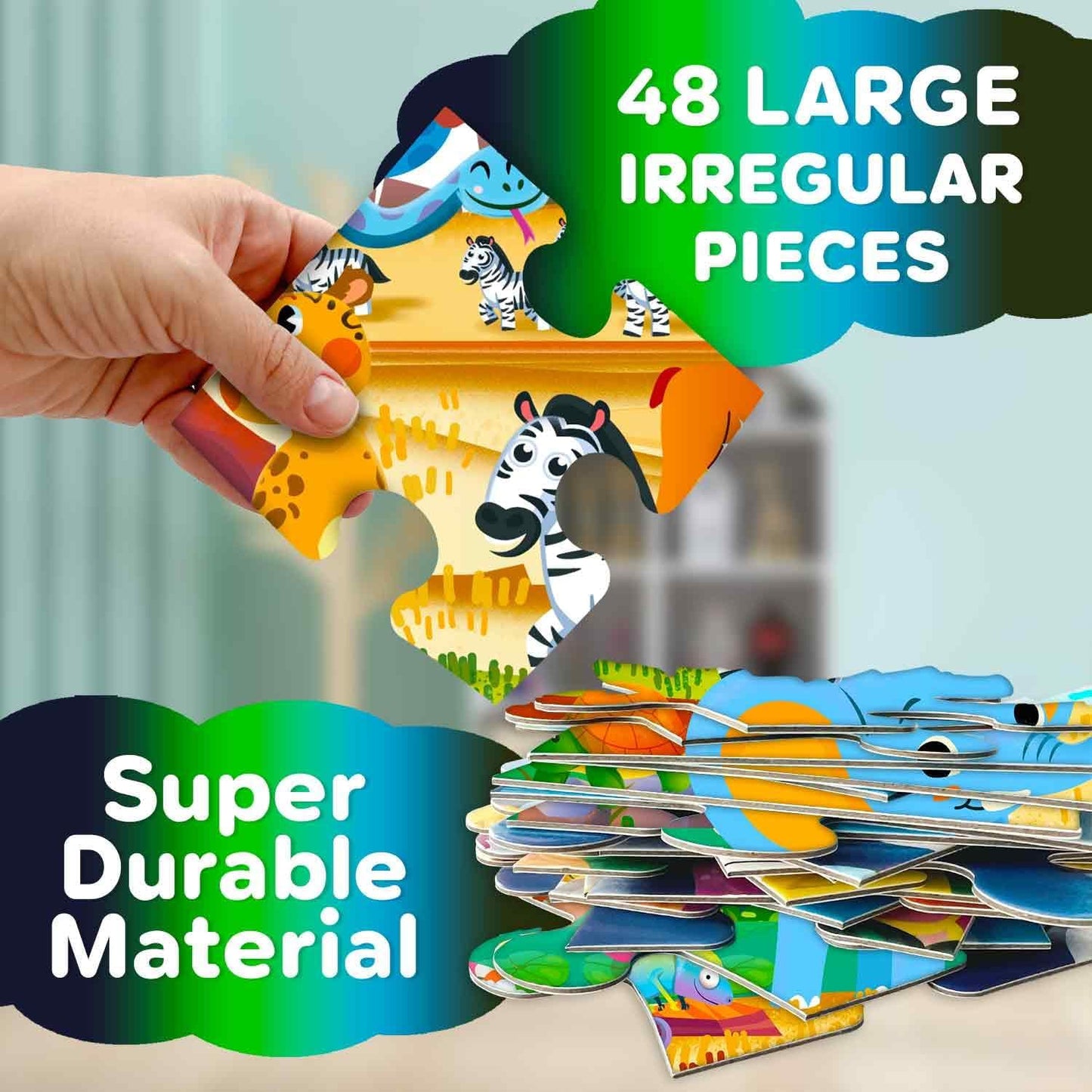 QUOKKA Floor Puzzles for Kids Ages 4-8 – 2x3 FT Giant Search and Find Jigsaw – 48 Large Pieces – Above and Beyond Observational Scene – Educatinal Montessori Toy with Gift Box – Fun Learning Activity