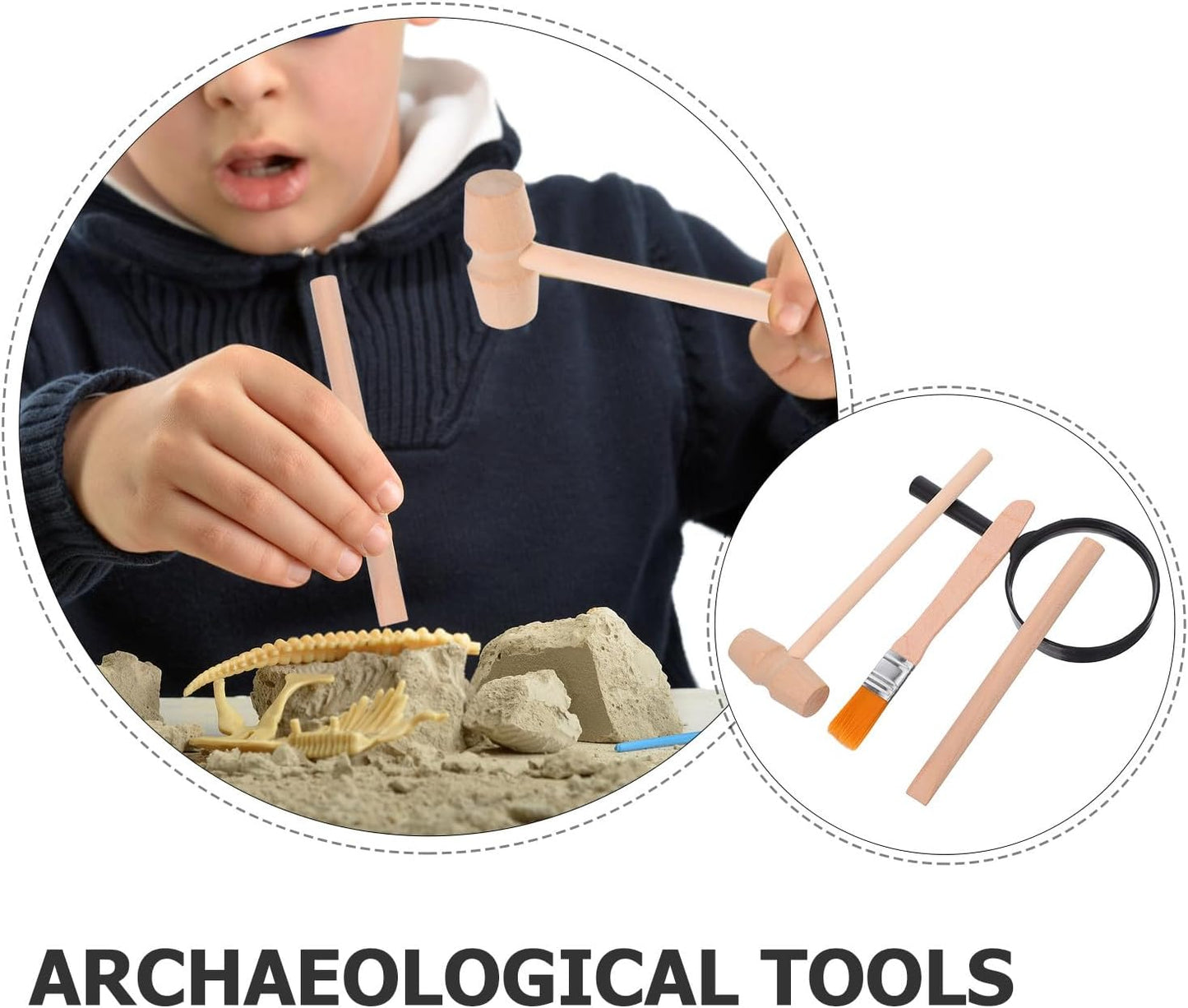 HOMSFOU 3 Sets Kids Dinosaur Dig Kit - Plastic Excavation Tools with Hammer, Chisel & Brush for Archaeological Learning & Dinosaur Digging Toys