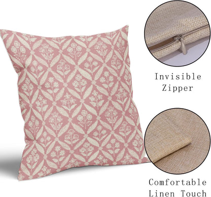 Blue Green Floral Block Print Pillow Covers 12X20 Set of 2, Flower Pattern Spring Summer Print Decorative Throw Pillow Covers Outdoor Farmhouse Seasonal Cushion Case Couch Sofa Bed Decor