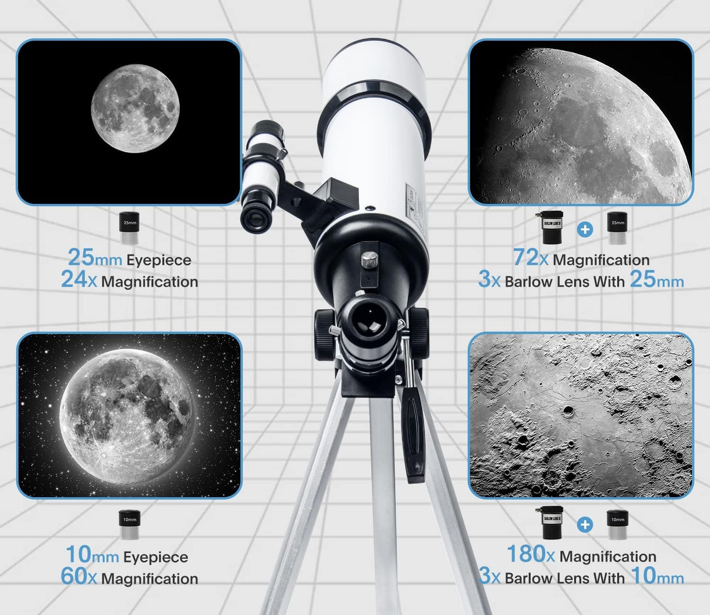 Koolpte Telescope 80mm Aperture 600mm - Astronomical Portable Refracting Telescope Fully Multi-Coated High Transmission Coatings AZ Mount with Tripod Phone Adapter, Wireless Control, Carrying Bag.