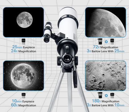 Koolpte Telescope 80mm Aperture 600mm - Astronomical Portable Refracting Telescope Fully Multi-Coated High Transmission Coatings AZ Mount with Tripod Phone Adapter, Wireless Control, Carrying Bag.