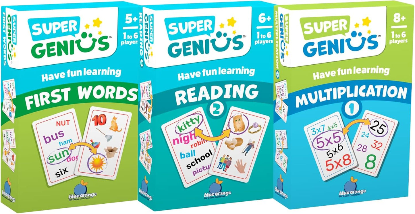 Blue Orange Super Genius Multiplication 2 - Tabletop Card Game, Fun Flash Card Concentration Matching Game for Kids, Ages 8+, 1-6 Players, Teacher Approved, Learn 6-9 Multiplication Tables Games