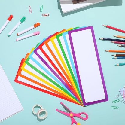 Janlaugh 12 Pcs Large Magnetic Dry Erase Labels for Classroom, 12 x 4 Inch Rectangle Magnetic Name Plates Label Flexible Magnet Stickers for Whiteboards Refrigerator(Rainbow Color,Style 1)