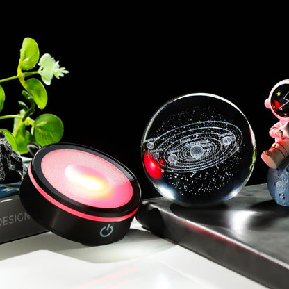 YWHL 3D Solar System Crystal Ball 80mm with Light Base, Laser Engraved Glass Planet Solar System Model Sphere Night Light Decor Space Universe Astronomy Gifts for Women Men Teens Boys and Girls