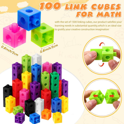 Jenaai 100 Pcs Linking Cubes Plastic Math Cubes Manipulative Counting Blocks STEM Snap Blocks Connecting and Counting for Early Math and Construction, Homeschool Preschool Supplies(Stylish)