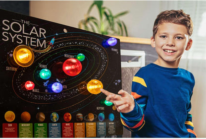 4M KidzLabs 3D Solar System Light-Up Poster for Kids Ages 5-12 – Glow in the Dark Space Science Fair Project Kit with Sun & 8 Planets, STEM Educational Toy, Battery Powered Illuminated Display Board