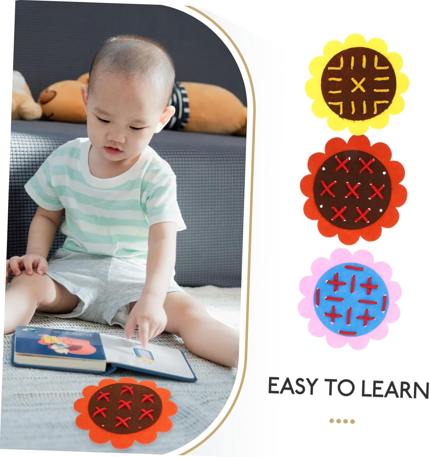 YARNOW 1Set Lacing for Non Woven Threading Activity with Edges for Fine Motor Skills Development and Early Learning Travel Fun