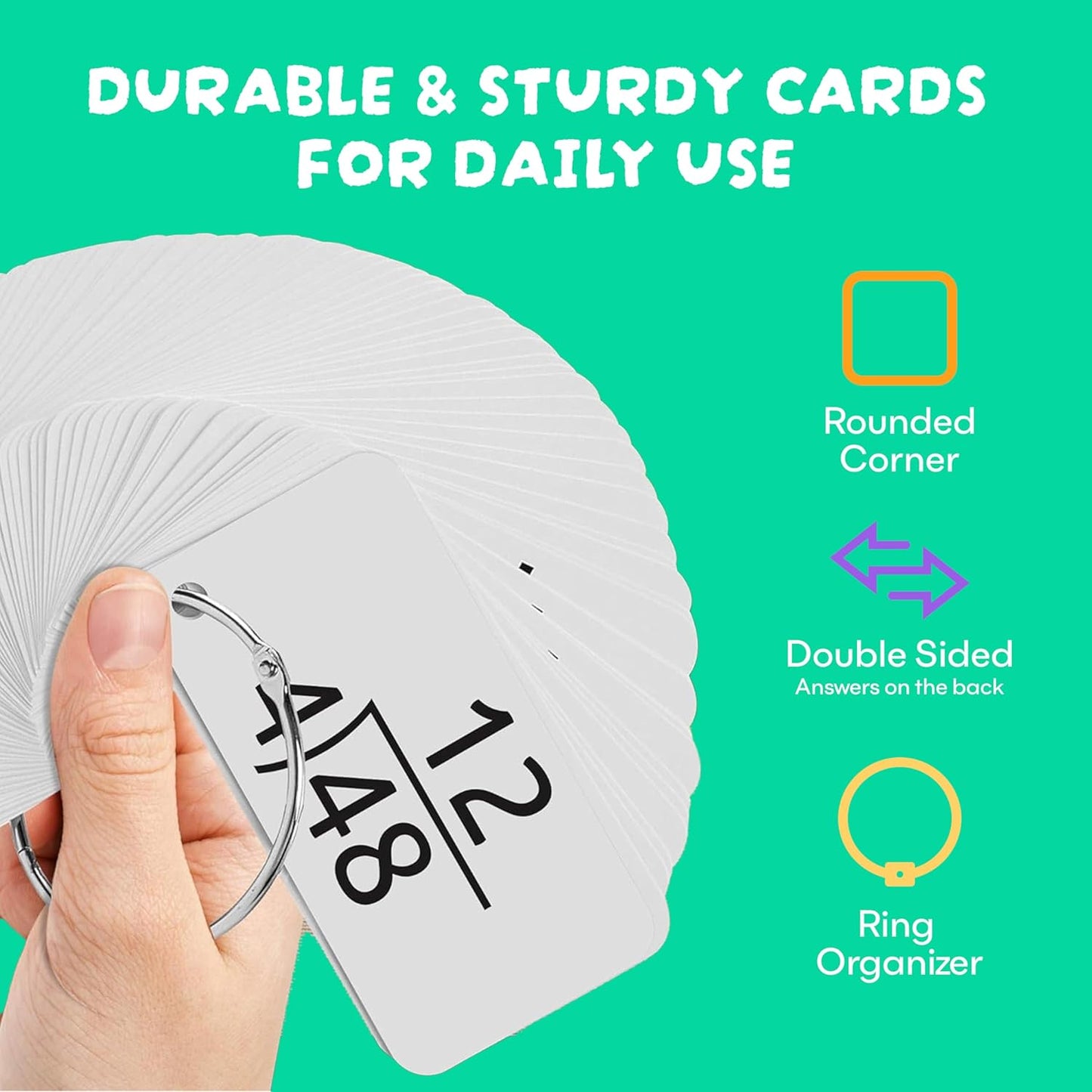 Star Right Education Addition Flash Cards, 0-12 (All Facts, 169 Cards) with 2 Rings - Addition Flashcards