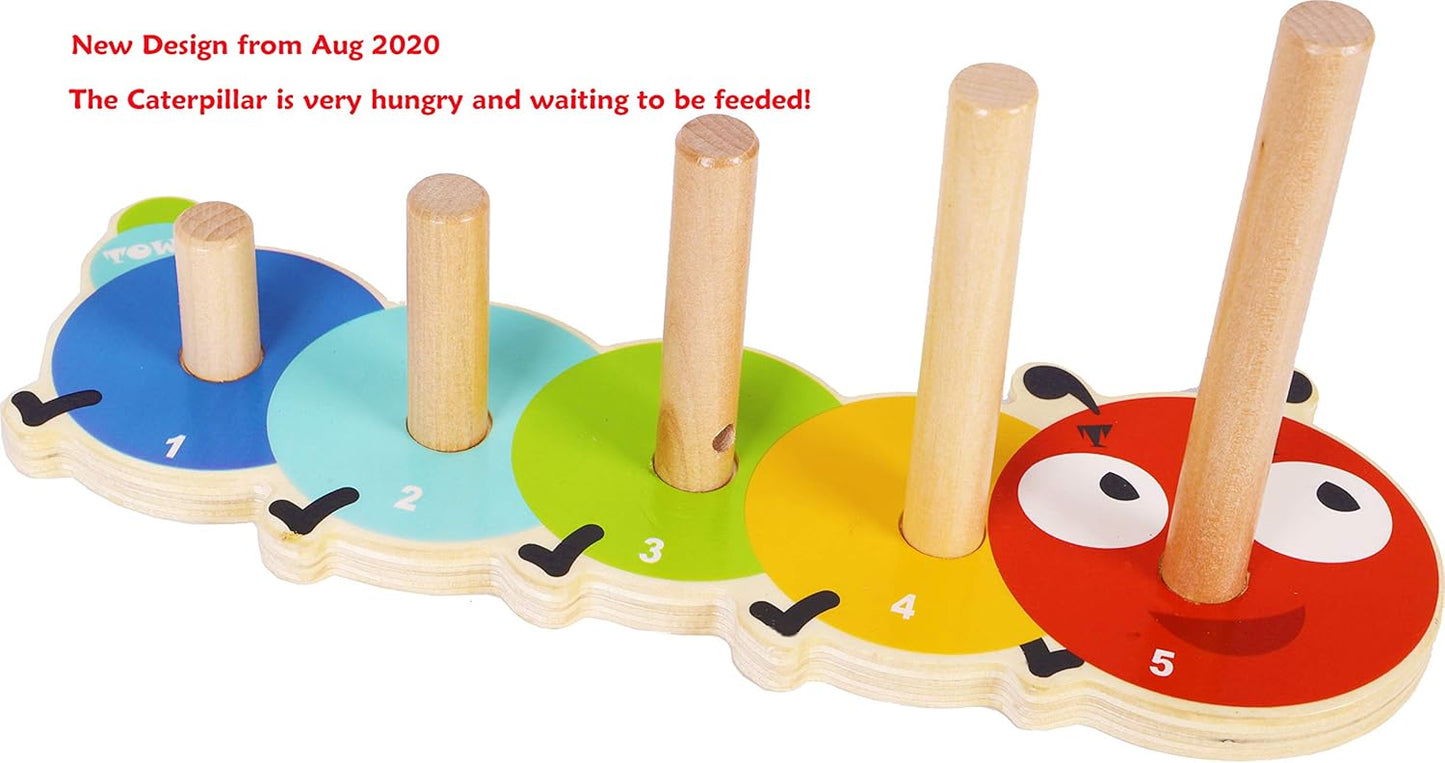 TOWO Wooden Stacking Rings and Counting Games with 45 Rings Number Blocks- Counting Ring Stacker-Wooden Sorting Counting Toy for 3 Years Old Kids Maths Learning Montessori Materials