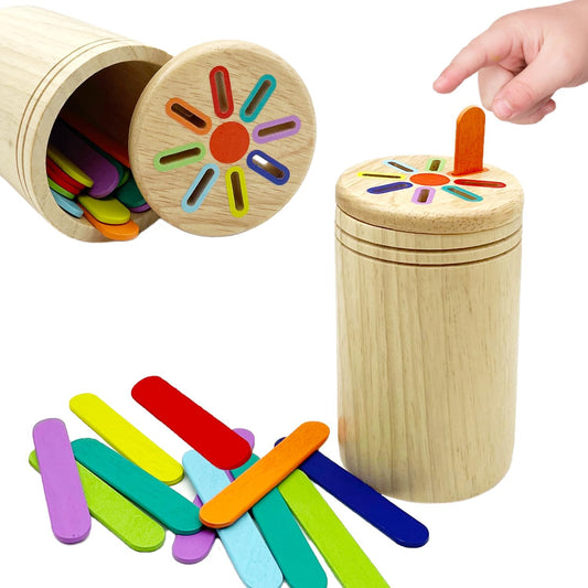 Wooden Montessori Sticks Toys for Kids, 8 Colors Natural Wood Toddler Learning Sorting Toys for 3 Year Old, Sensory Matching Game Birthday Gifts for Boys Girls (Multi-Shaped Stick)