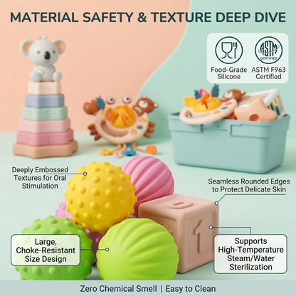 Montessori Sensory Activity Toy for Babies 6-18Months - Silicone Pull String Activity & Fine Motor Skill Development Toy - Travel-Friendly Stroller & High Chair Toys for Infants, Easy-Clean Design