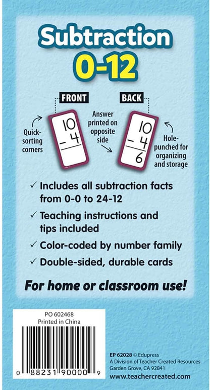 Teacher Created Resources Subtraction Flash Cards - All Facts 0-12 (EP62028)