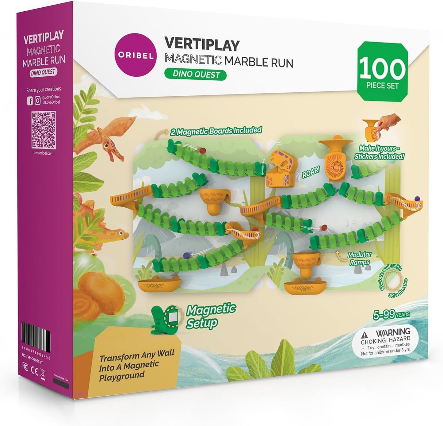 Oribel VertiPlay Magnetic Marble Run | Builder Set STEM Toy | Creative Free Play Construction Kit for Kids | Works on Fridges, Lockers & Metal Surfaces (Ages 5+) Builder Set (75)