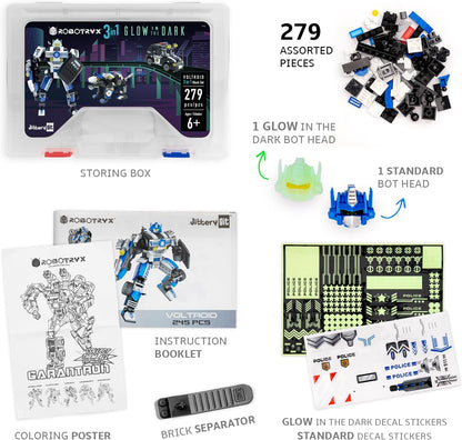 JITTERYGIT Robot Army Buildable Mech Soldier Glow in The Dark Gift Toy Set, Helicopter Military Creative STEM Project, Dinosaur Building Bricks Kit for Kids Ages 6-11 Years Old
