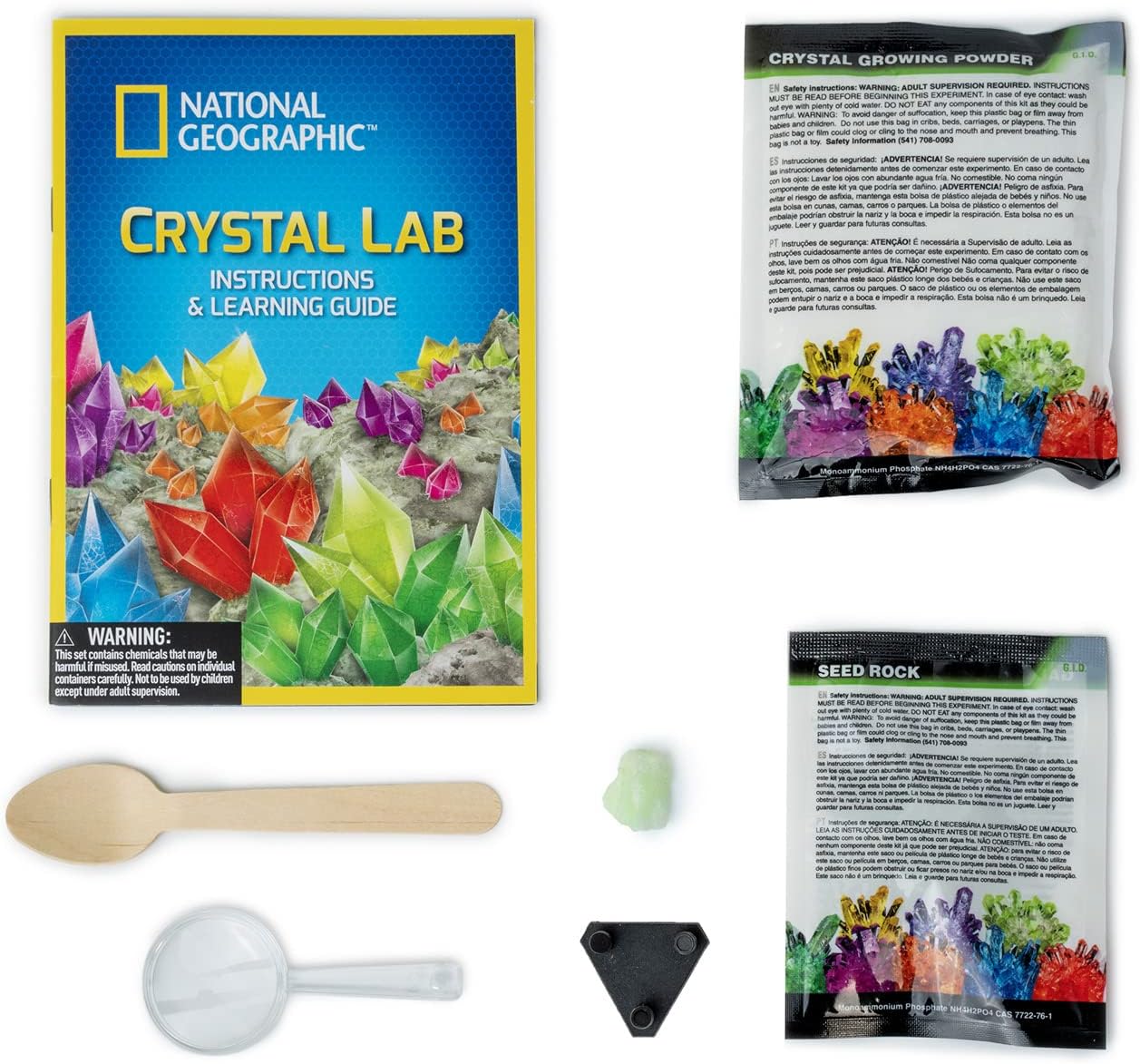 National Geographic Crystal Growing Kit for Kids - Educational Science Kits for Kids Age 8+ with 3 Crystals, 4 Genuine Gemstones and Light-Up Base | STEM Gifts for 8+ Year Old Boys and Girls