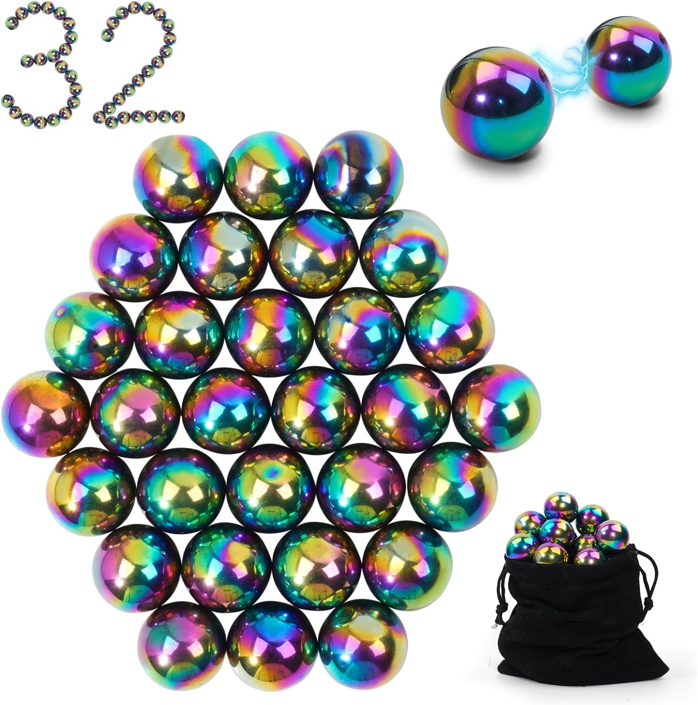 32 Pcs Magnetic Balls Fidget Toy,Adult Fidget Toys, Science Kit for Anxiety Relief,Office Desktop Decoration, Anti Anxiety, Executive Desk Toys ,Building Crafts for Teens Party Favors Gift(Balck)