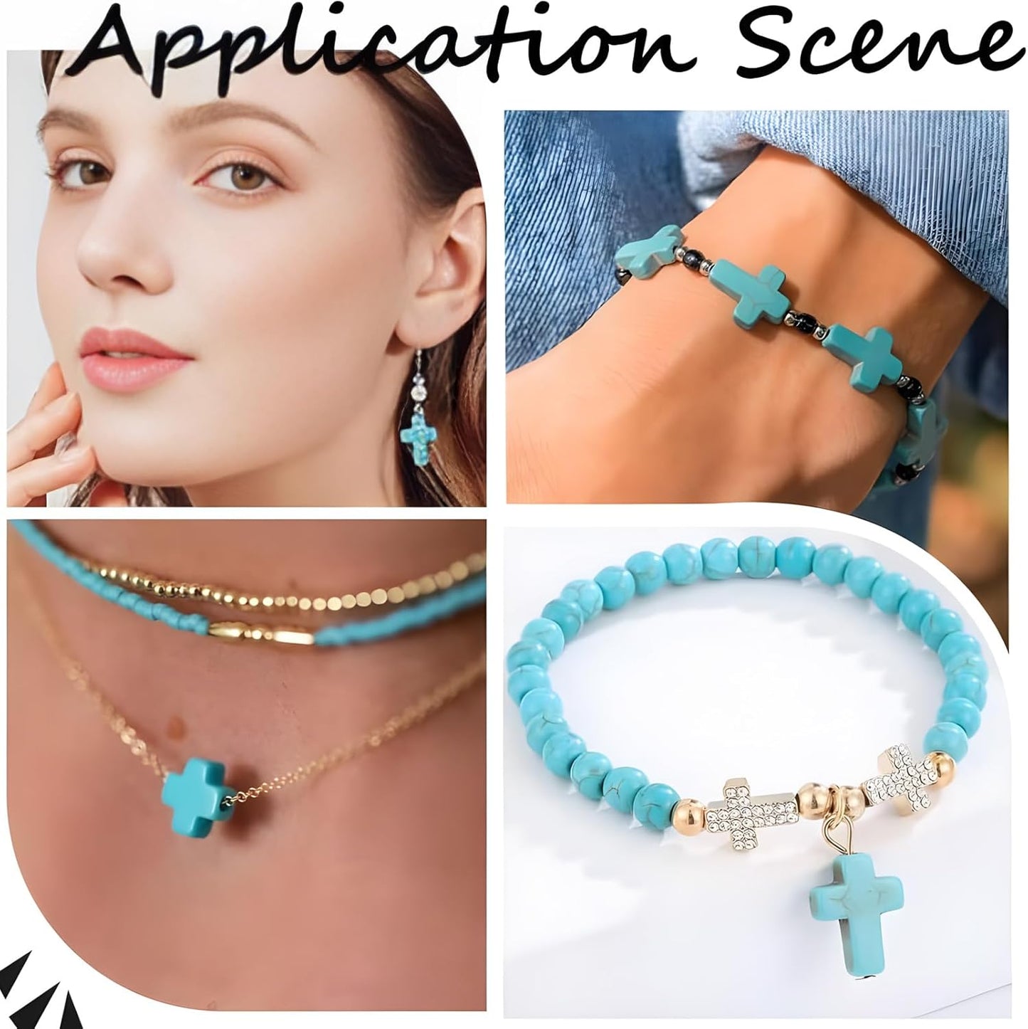 100pcs Blue and White Turquoise Cross Spacer Beads 8x10mm Semi Precious Stone Bead Easter Cross Gemstone Loose Beads for Jewelry Making Charms Beading Bracelets Necklaces Earrings Crafts