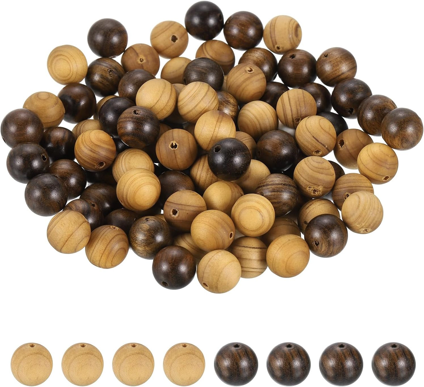 HARFINGTON 200pcs Round Wooden Beads, 10mm Dia Small Wood Beads for DIY Crafts, Bracelet, Wristlet, Necklace, Jewelry Making, Khaki Brown&Black