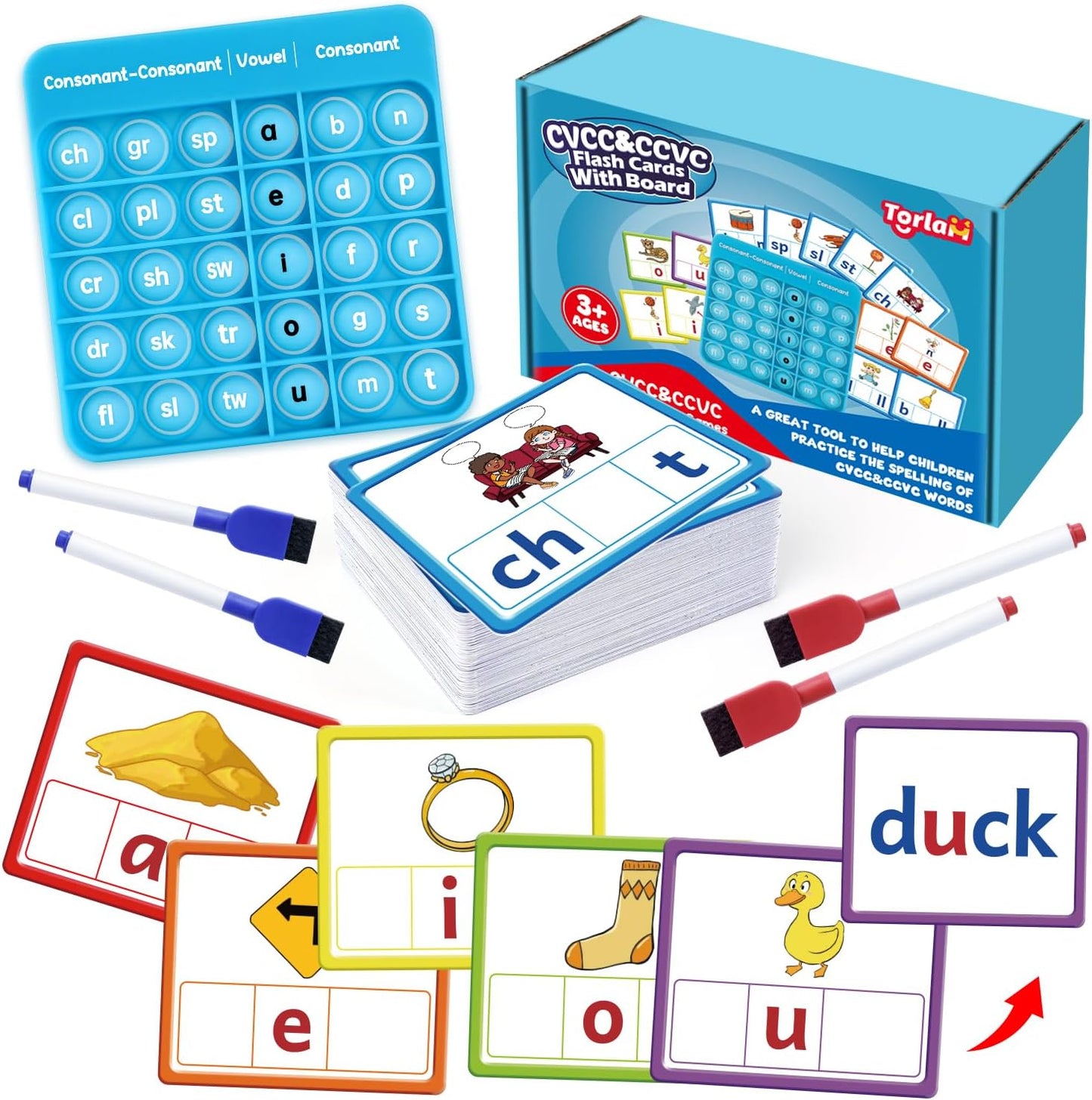 Torlam CVC Word games Phonics Games Sight Words Flash Cards, Spelling Reading Learning Flashcards, Speech Therapy Toy Preschool Kindergarten Classroom Learning Activities Must Have Homeschool Supplies