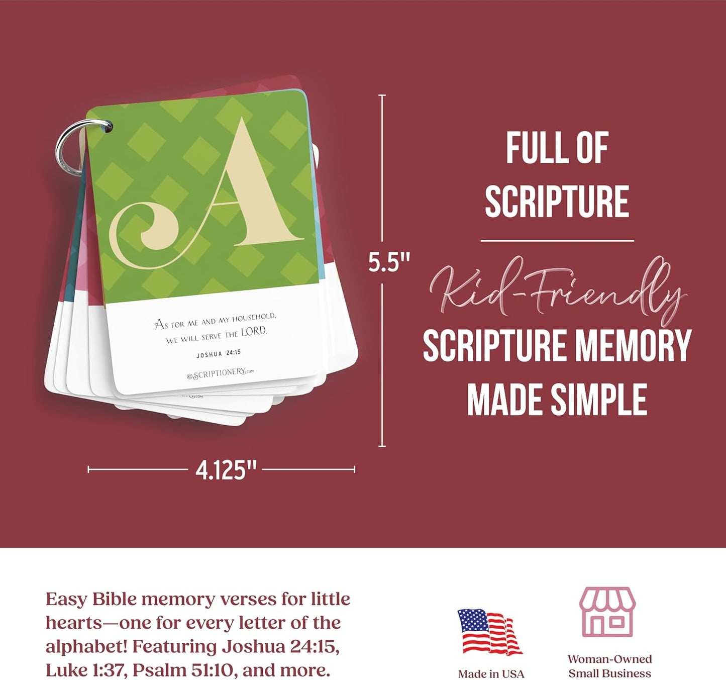 ABC Bible Verse Cards for Kids - Scripture Memory Flash Cards - Alphabet Bible Verses to Memorize A to Z - Christian Homeschool and Sunday School Gift - Scriptionery