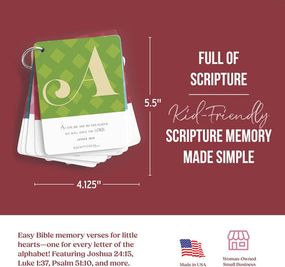 ABC Bible Verse Cards for Kids - Scripture Memory Flash Cards - Alphabet Bible Verses to Memorize A to Z - Christian Homeschool and Sunday School Gift - Scriptionery